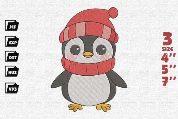 Cute Winter Penguin in Striped Beanie Embroidery Design Review