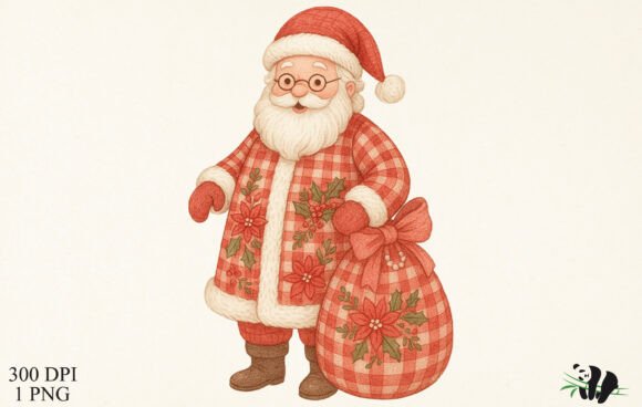 Faux Embroidery Gingham Santa Review