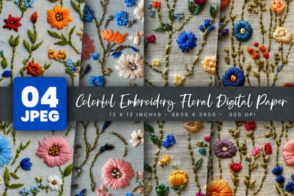 Review: Colorful Embroidery Floral Digital Paper