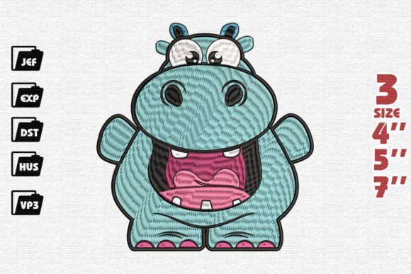 Review: Cute Cartoon Hippo Embroidery Design
