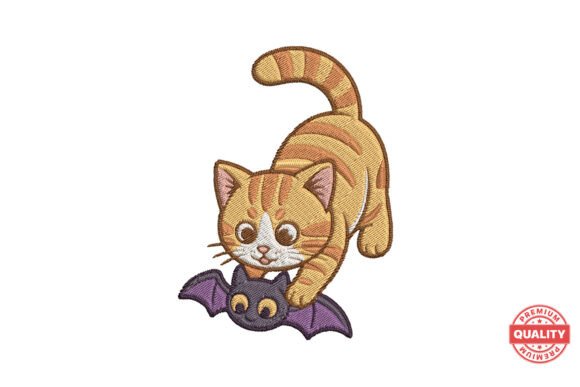 Reviewing Playful Cat with Bat Embroidery